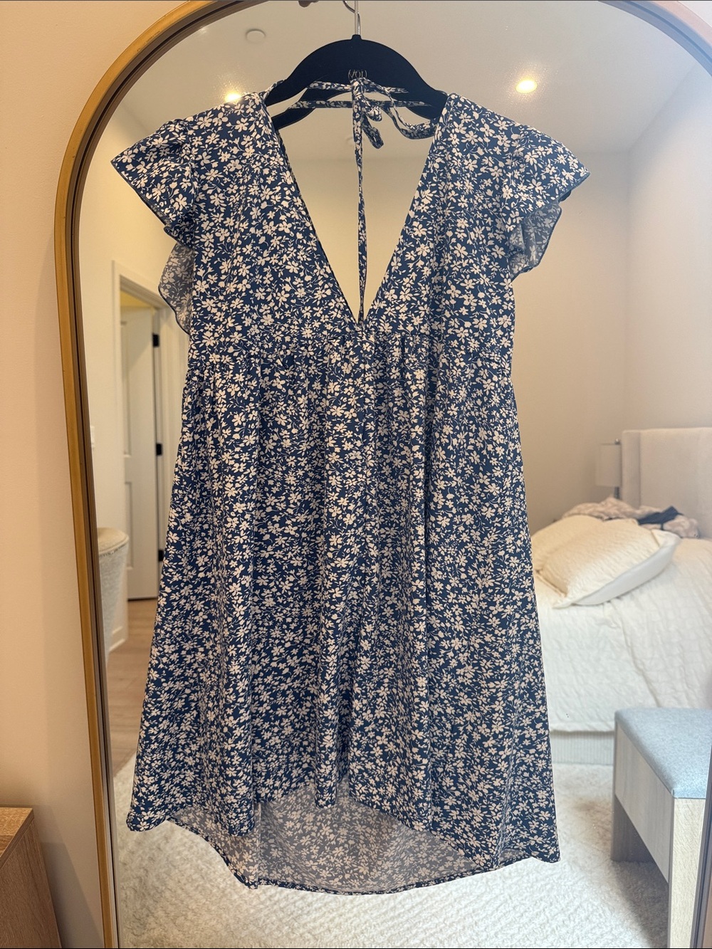 SHEIN Floral V-Neck Tie-Back Babydoll Dress